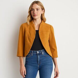 Anthropologie Tabitha Mustard Cropped Wool Blend Blazer Bolero Jacket Size 2